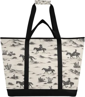 Desert Horseback Riding Reusable Insulated Cooler Bag,Compartment Large Capacity Thermal Tote for Shopping, Picnic, Beach Travel & Camping Leak-Proof Lunch Box