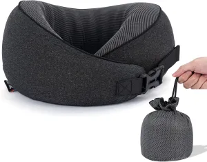 DGL. ACAI Travel Neck Pillow Soft Memory Foam Neck Support Pillow with Storage Bag Comfortable Travel Pillow for Traveling, Car, Airport, Office, Black Grey.