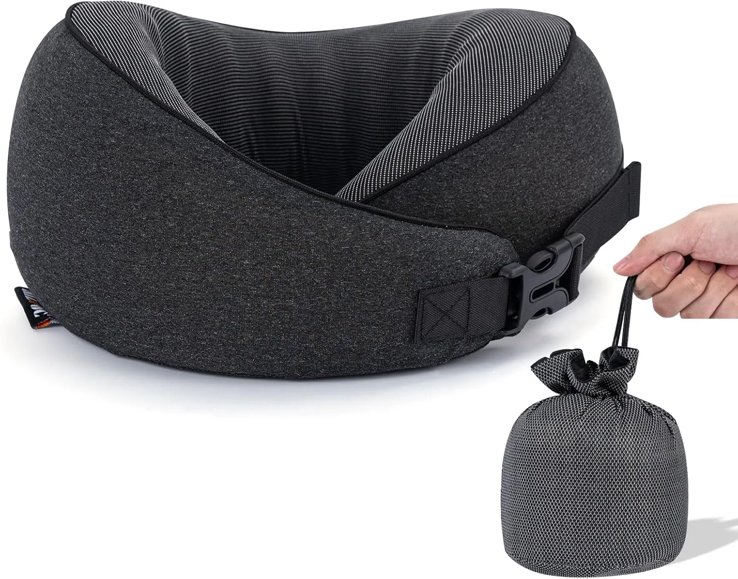 DGL. ACAI Travel Neck Pillow Soft Memory Foam Neck Support Pillow with Storage Bag Comfortable Travel Pillow for Traveling, Car, Airport, Office, Black Grey.