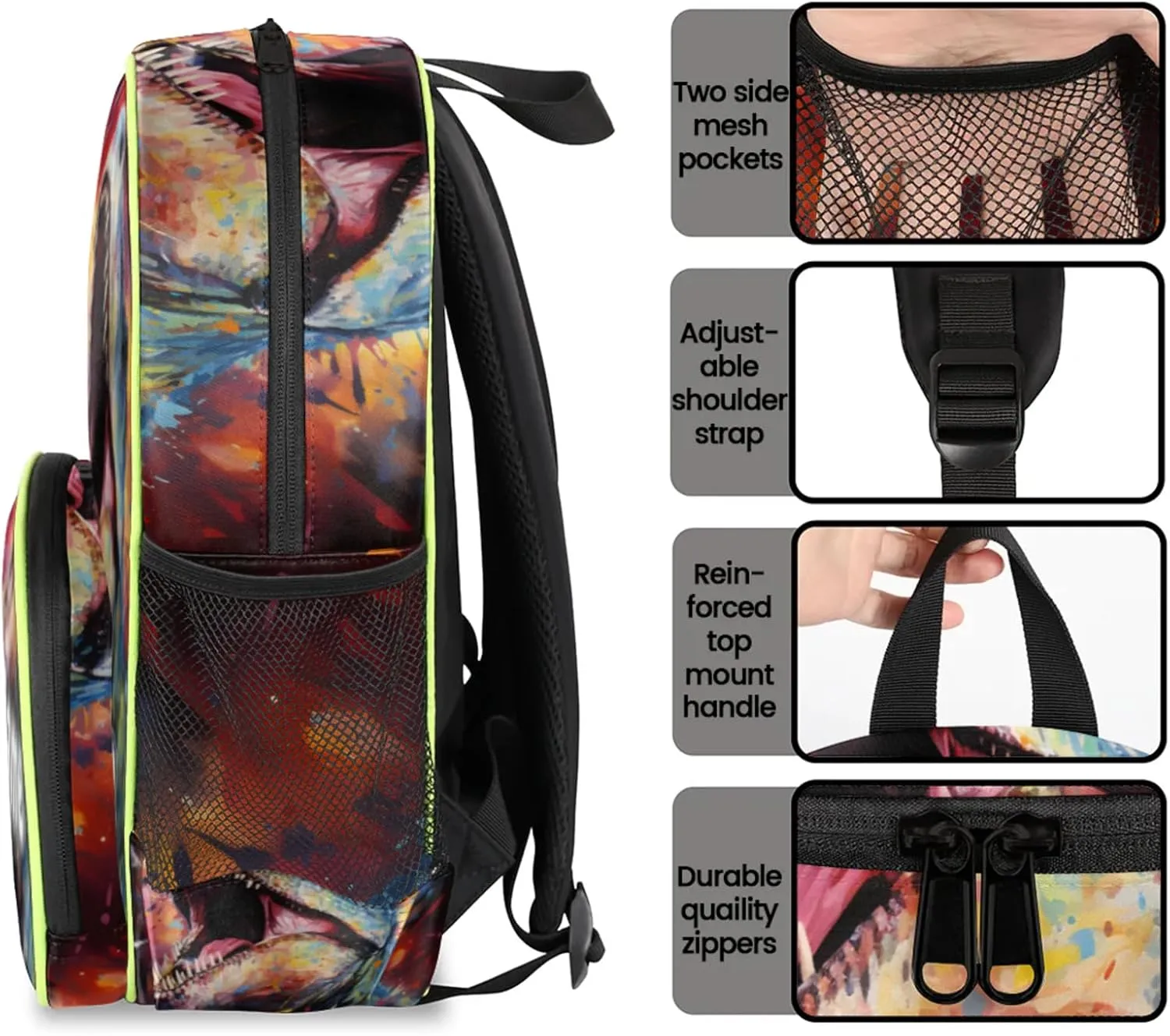 Dinosaurs Colored Custom Backpack with Name Cute Personalized Small Shoulder Bag Waterproof Travel Casual Backpack with Chest Strap 14.2in