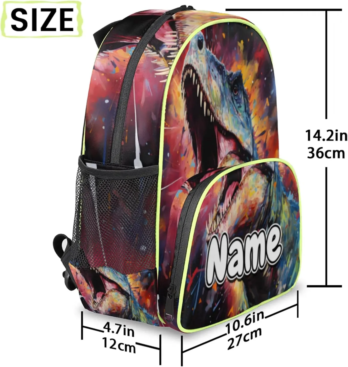 Dinosaurs Colored Custom Backpack with Name Cute Personalized Small Shoulder Bag Waterproof Travel Casual Backpack with Chest Strap 14.2in