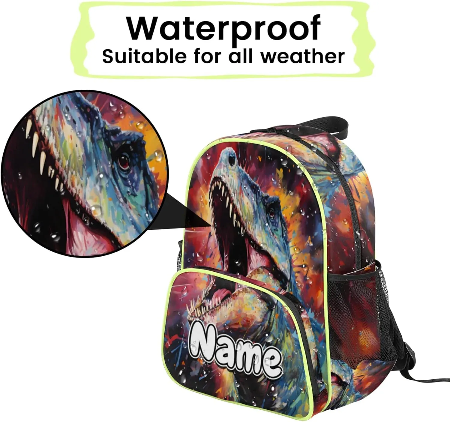 Dinosaurs Colored Custom Backpack with Name Cute Personalized Small Shoulder Bag Waterproof Travel Casual Backpack with Chest Strap 14.2in