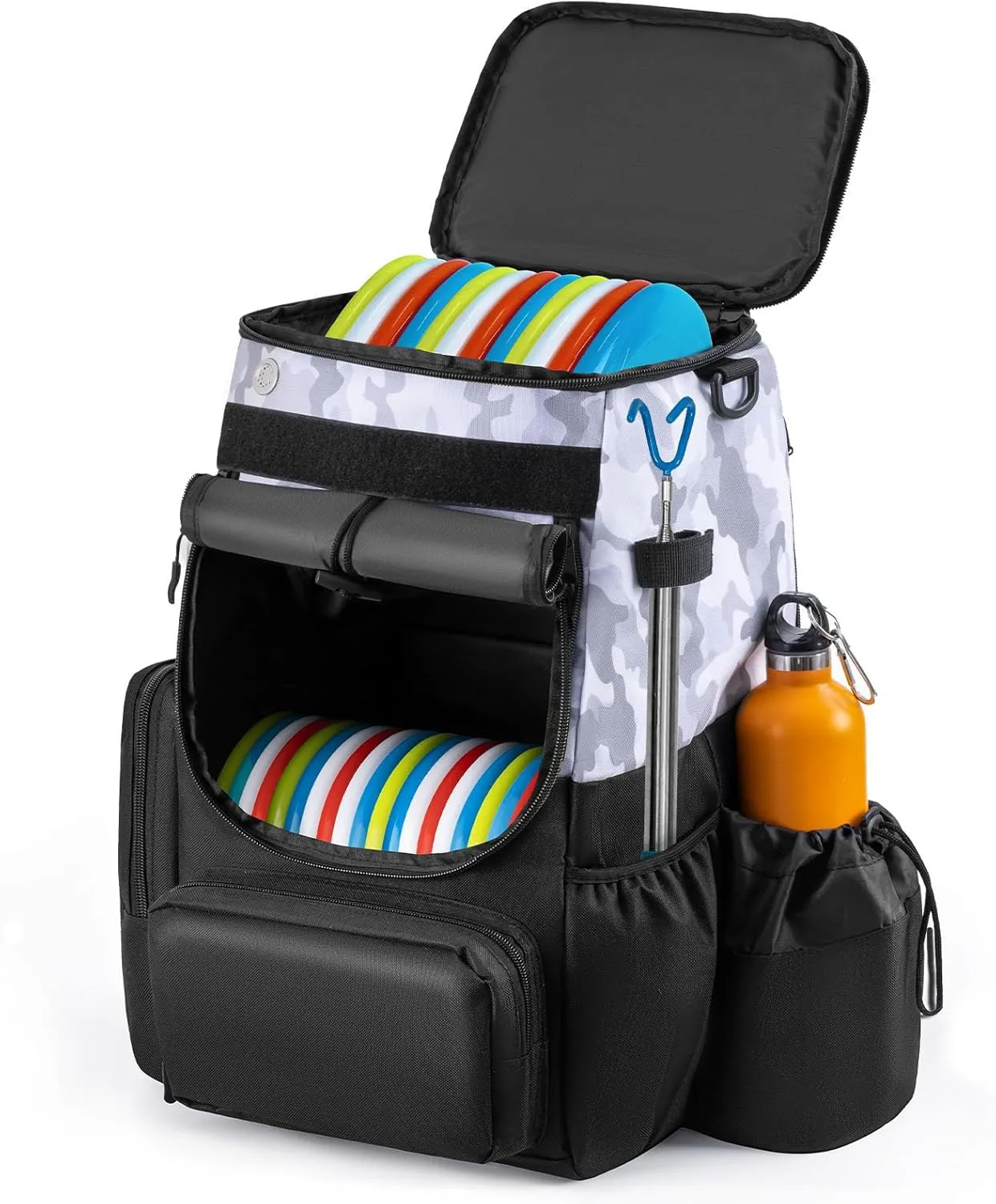 Disc Golf Bag-Heavy Duty 600D Polyester Disc Golf Bag with Insulated Cooler-Disc Golf Backpack with 26  Discs Capacity and multiple pockets-Lightweight and Durable