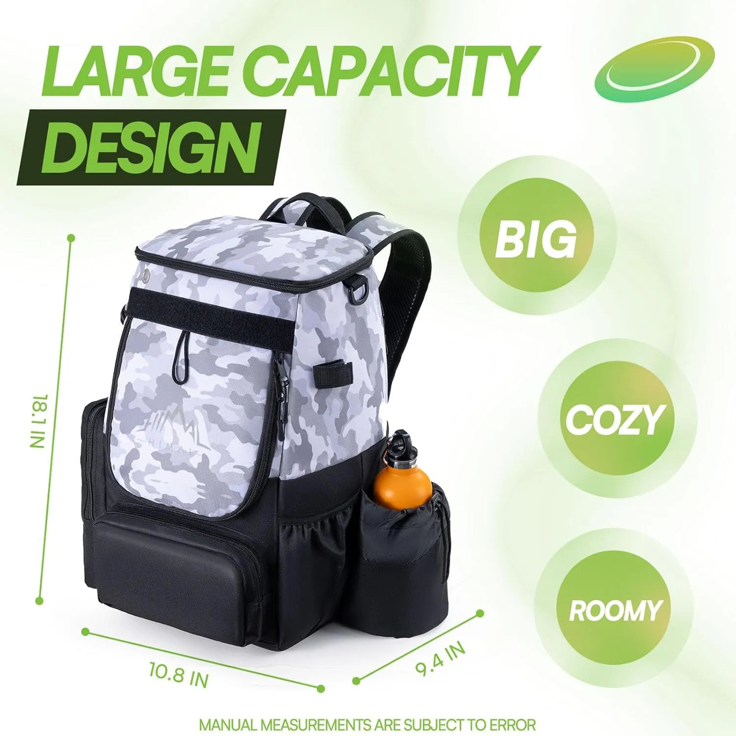 Disc Golf Bag-Heavy Duty 600D Polyester Disc Golf Bag with Insulated Cooler-Disc Golf Backpack with 26  Discs Capacity and multiple pockets-Lightweight and Durable
