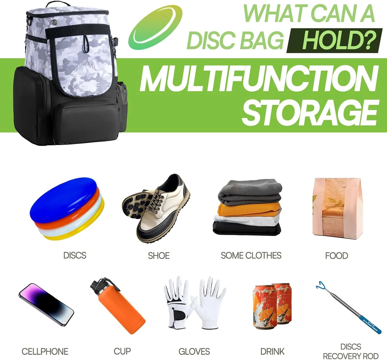 Disc Golf Bag-Heavy Duty 600D Polyester Disc Golf Bag with Insulated Cooler-Disc Golf Backpack with 26  Discs Capacity and multiple pockets-Lightweight and Durable