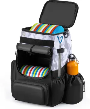Disc Golf Bag-Heavy Duty 600D Polyester Disc Golf Bag with Insulated Cooler-Disc Golf Backpack with 26  Discs Capacity and multiple pockets-Lightweight and Durable