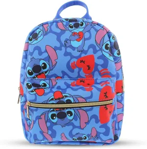 Disney Stitch with Hearts Mini PU Leather Backpack Purse with Adjustable Straps 10 In (Blue, One Size)