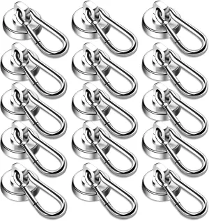 DIYMAG Magnetic Hooks, 70LBS Heavy Duty Neodymium Magnetic Hooks with Swivel Carabiner Hook,Great for Your Refrigerator and Other Magnetic Surfaces, Pack of 15