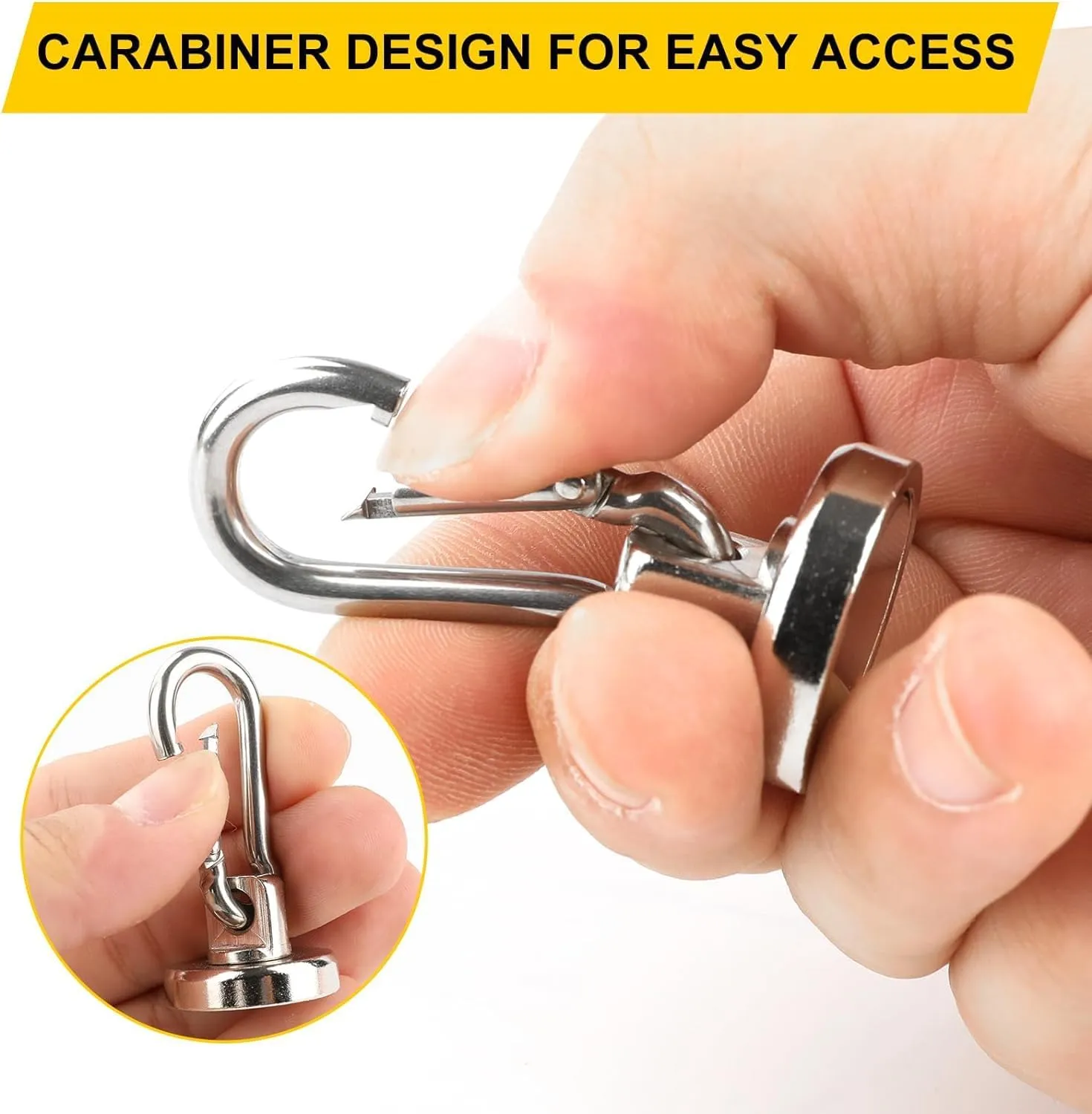 DIYMAG Magnetic Hooks, 70LBS Heavy Duty Neodymium Magnetic Hooks with Swivel Carabiner Hook,Great for Your Refrigerator and Other Magnetic Surfaces, Pack of 15