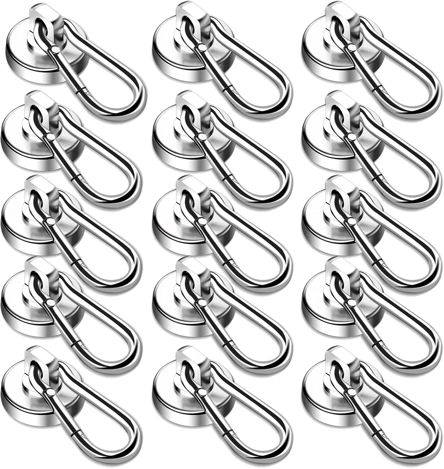 DIYMAG Magnetic Hooks, 70LBS Heavy Duty Neodymium Magnetic Hooks with Swivel Carabiner Hook,Great for Your Refrigerator and Other Magnetic Surfaces, Pack of 15