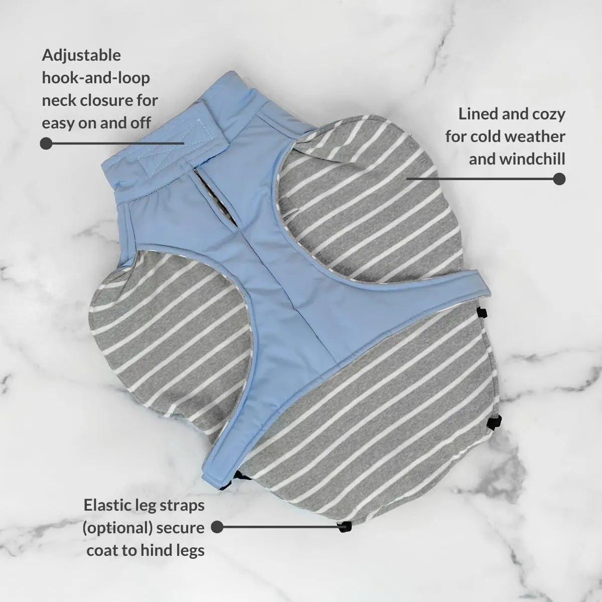 DJANGO Whistler Dusk Blue Winter Dog Coat - Premium Warm & Insulated Medium Dog Coat - Windproof & Waterproof Adjustable, Reflective Dog Winter Jacket with Easy-Access Leash Portal - Machine Washable