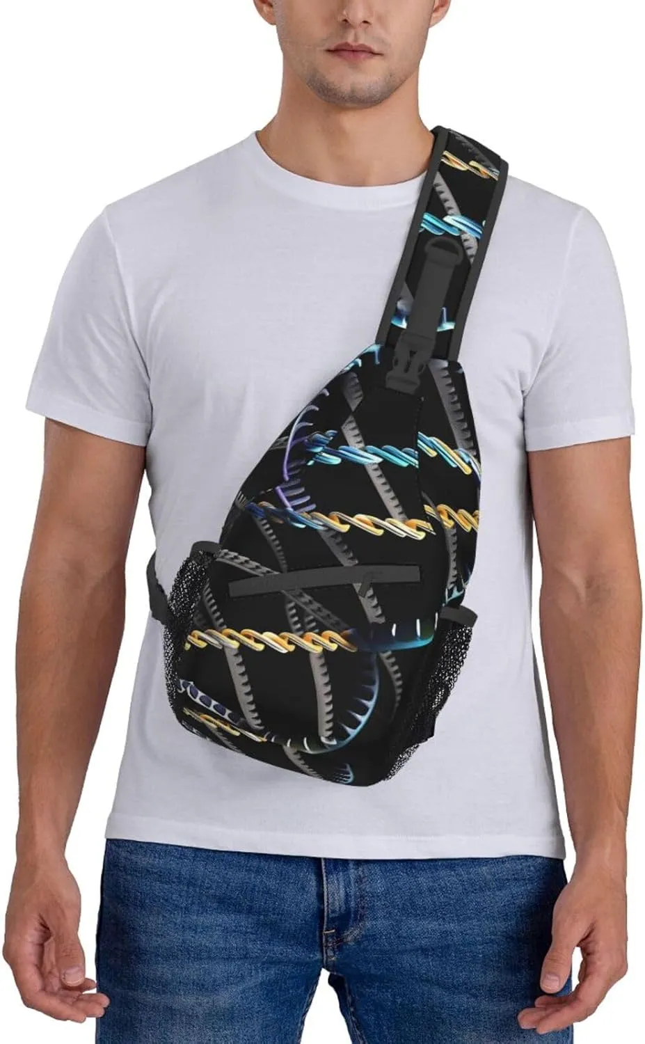 DNA Chain Photoes Print Sling Backpack, Sling Bag, Crossbody Chest Bag Daypack, for Hiking Travel