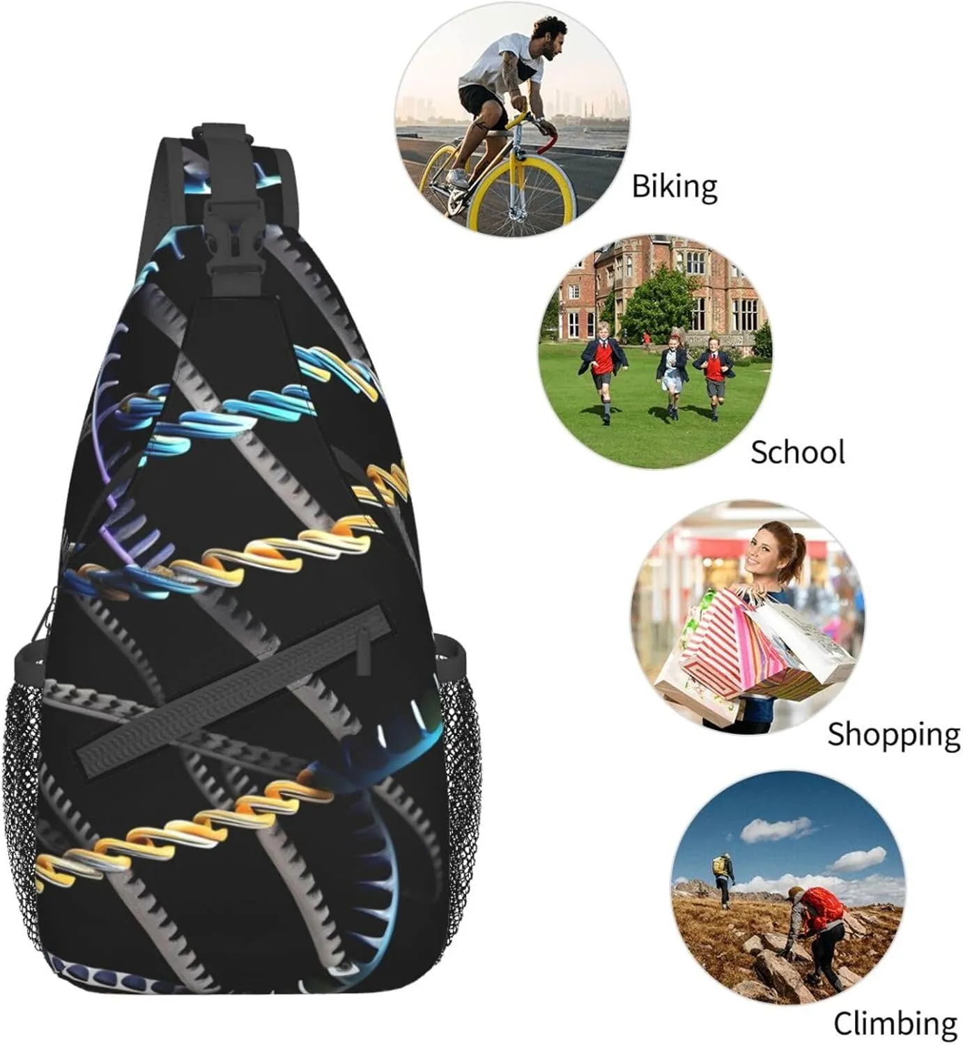 DNA Chain Photoes Print Sling Backpack, Sling Bag, Crossbody Chest Bag Daypack, for Hiking Travel