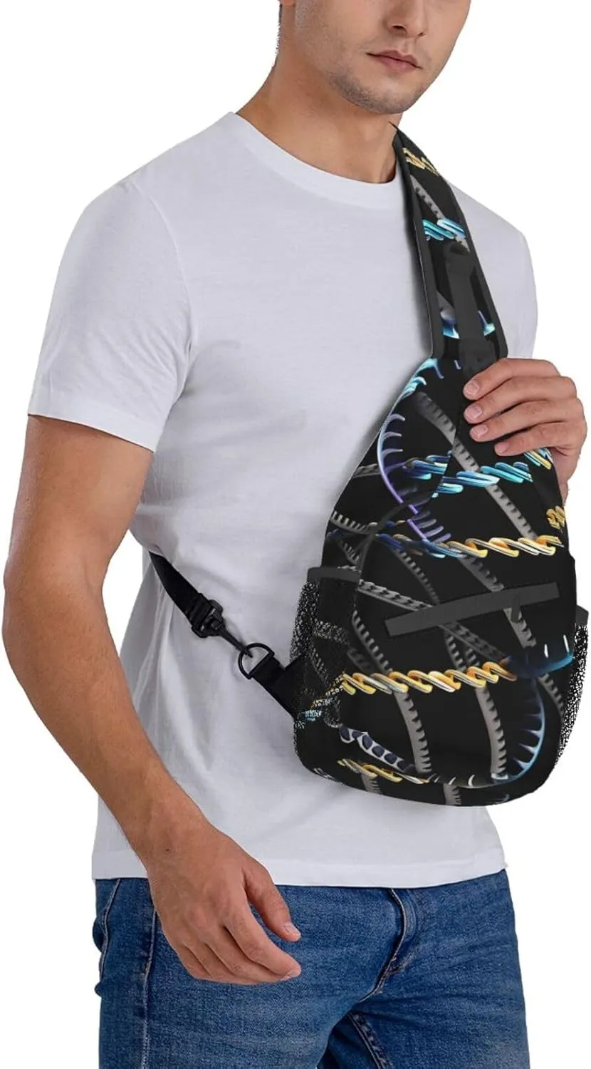 DNA Chain Photoes Print Sling Backpack, Sling Bag, Crossbody Chest Bag Daypack, for Hiking Travel