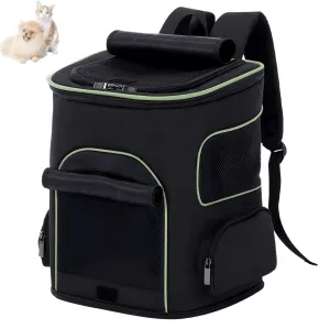 Dog Backpack Bag, Airline Approved Cat Backpack for Carrying Small Large Cats, Pet Bag Backpack, Ventilated Soft Side for Travel, Hiking, Camping, Max 18 Lbs(Black)