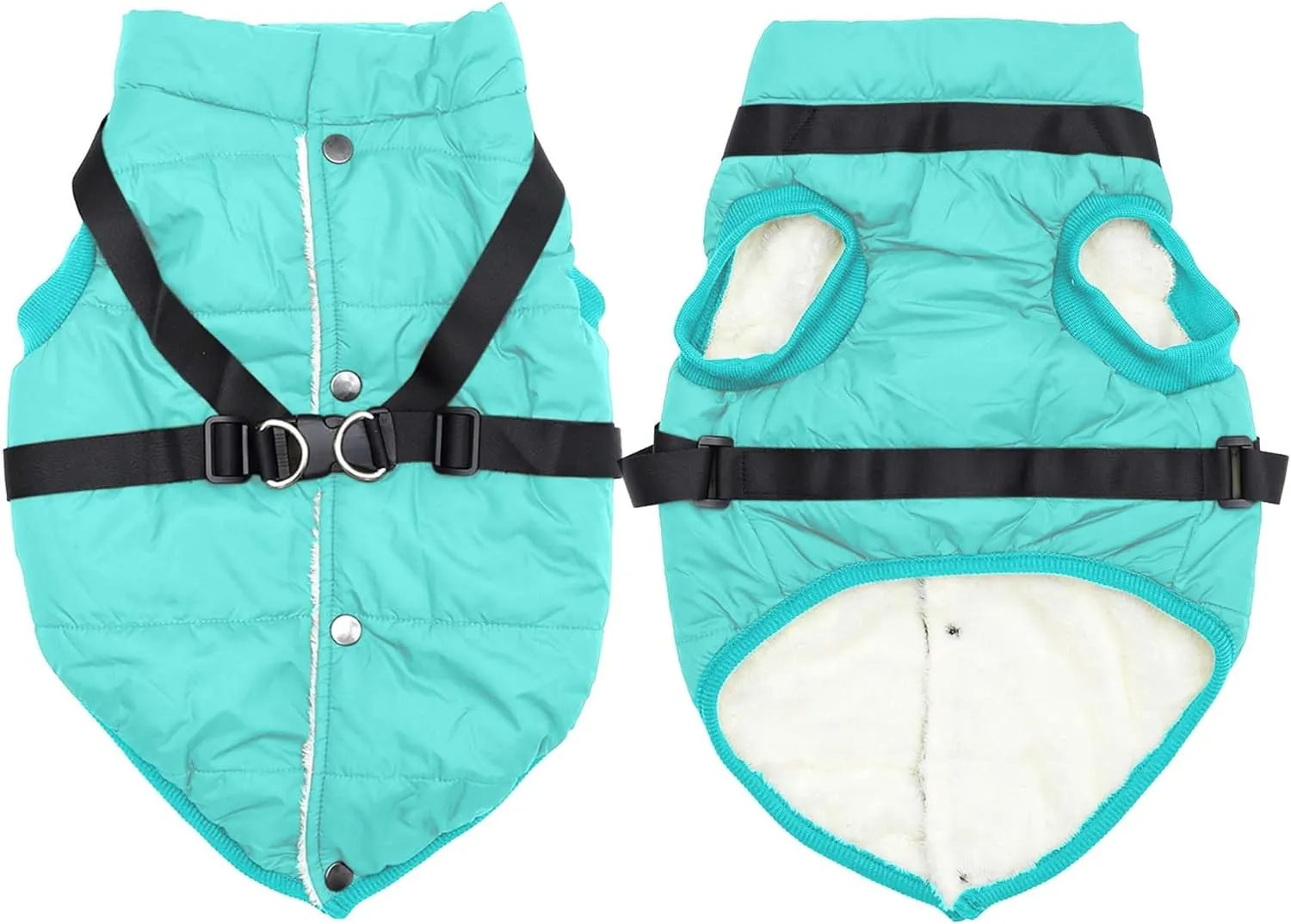 Dog Jacket with Harness,Fleece Lined Warm Puppy Coat for Winter,Soft Windproof Small Dog Vest,Bluegreen XS