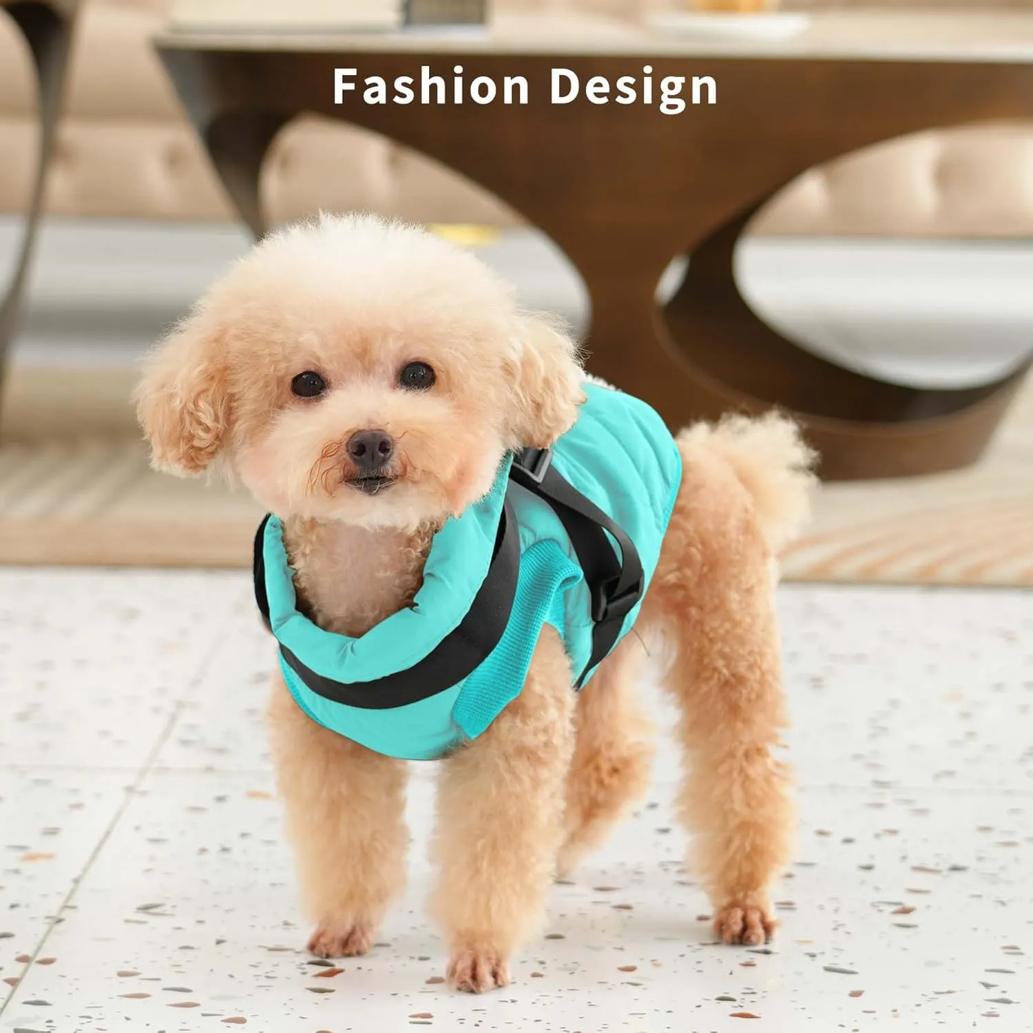 Dog Jacket with Harness,Fleece Lined Warm Puppy Coat for Winter,Soft Windproof Small Dog Vest,Bluegreen XS