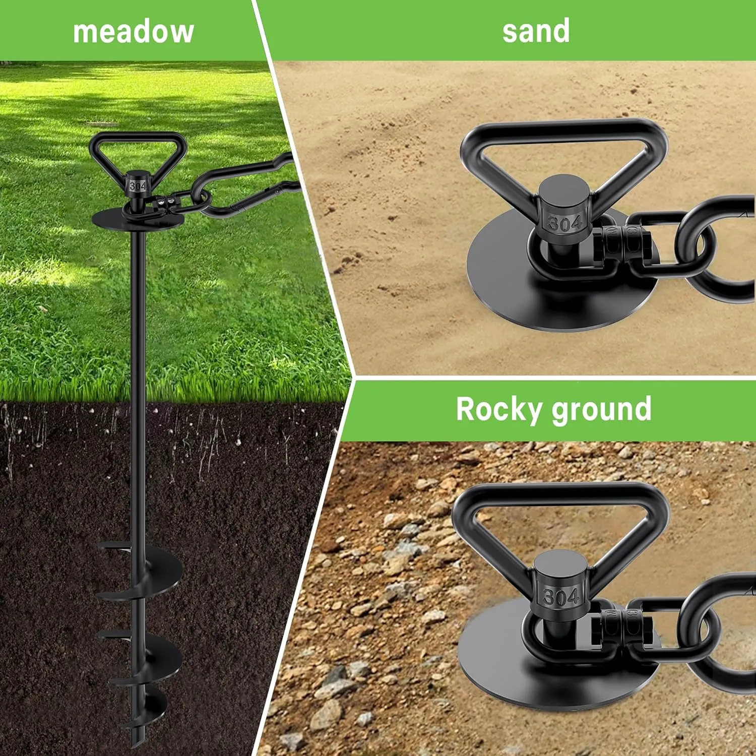 Dog Tie Out Stake-Heavy Duty 304 Stainless Steel Dog Runner, Ground Anchor with 360° Swivel & Anti-Tangle,Use Any for to 210LBS Dogs- Dog Stakes for Outside Camping, Suitable for Any Dog Cable