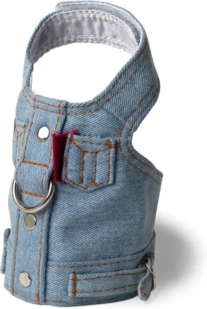 Doggles Dog Harness Jean Jacket, Blue, Small