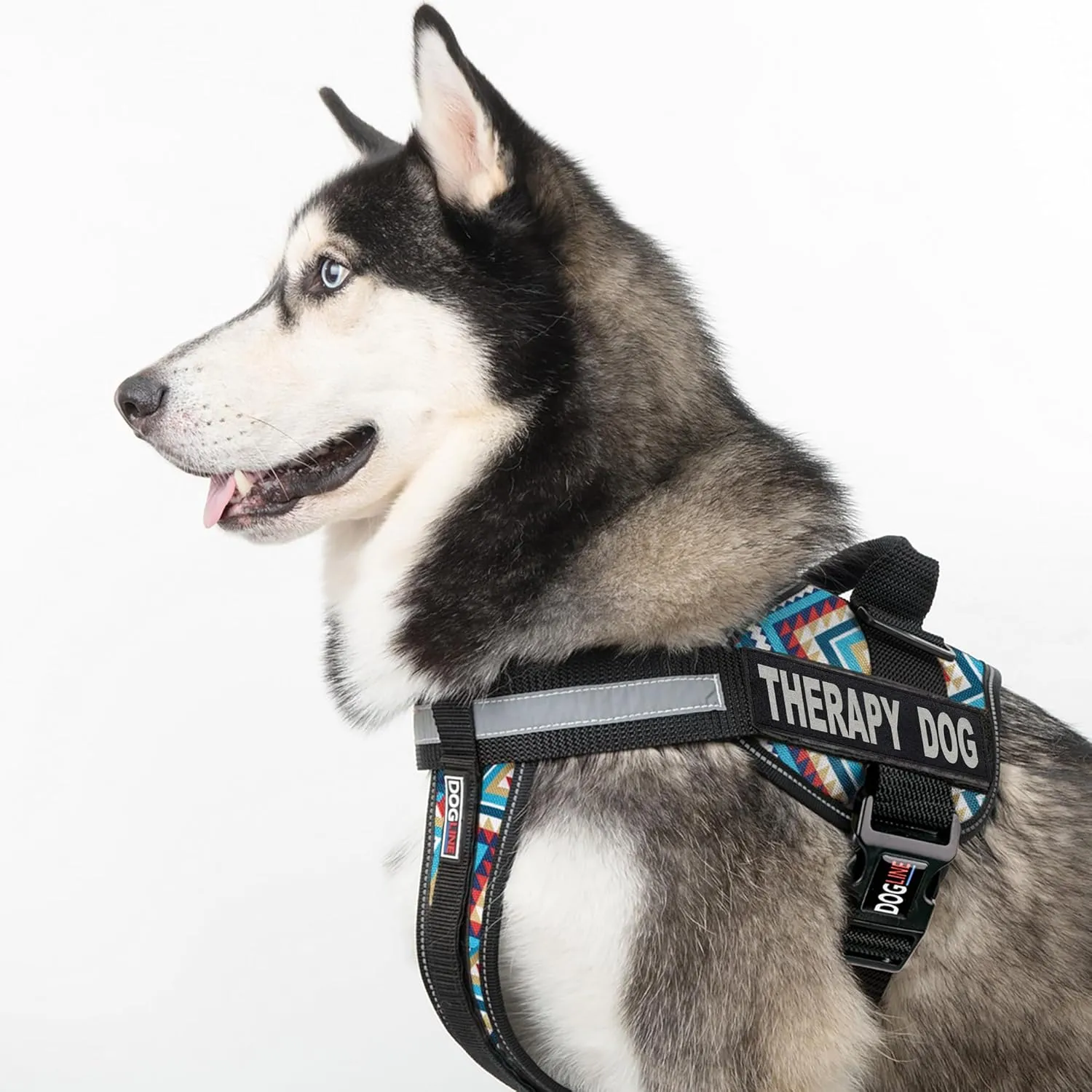 Dogline Unimax Dog Harness Vest with Therapy Dog Patches Reflective No-Pull, Adjustable Straps, Breathable Neoprene for Medical, Service, Identification and Training Dogs Girth 15 to 19" Aztec