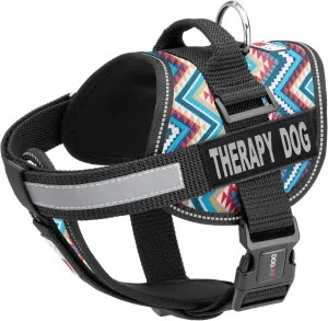 Dogline Unimax Dog Harness Vest with Therapy Dog Patches Reflective No-Pull, Adjustable Straps, Breathable Neoprene for Medical, Service, Identification and Training Dogs Girth 15 to 19" Aztec