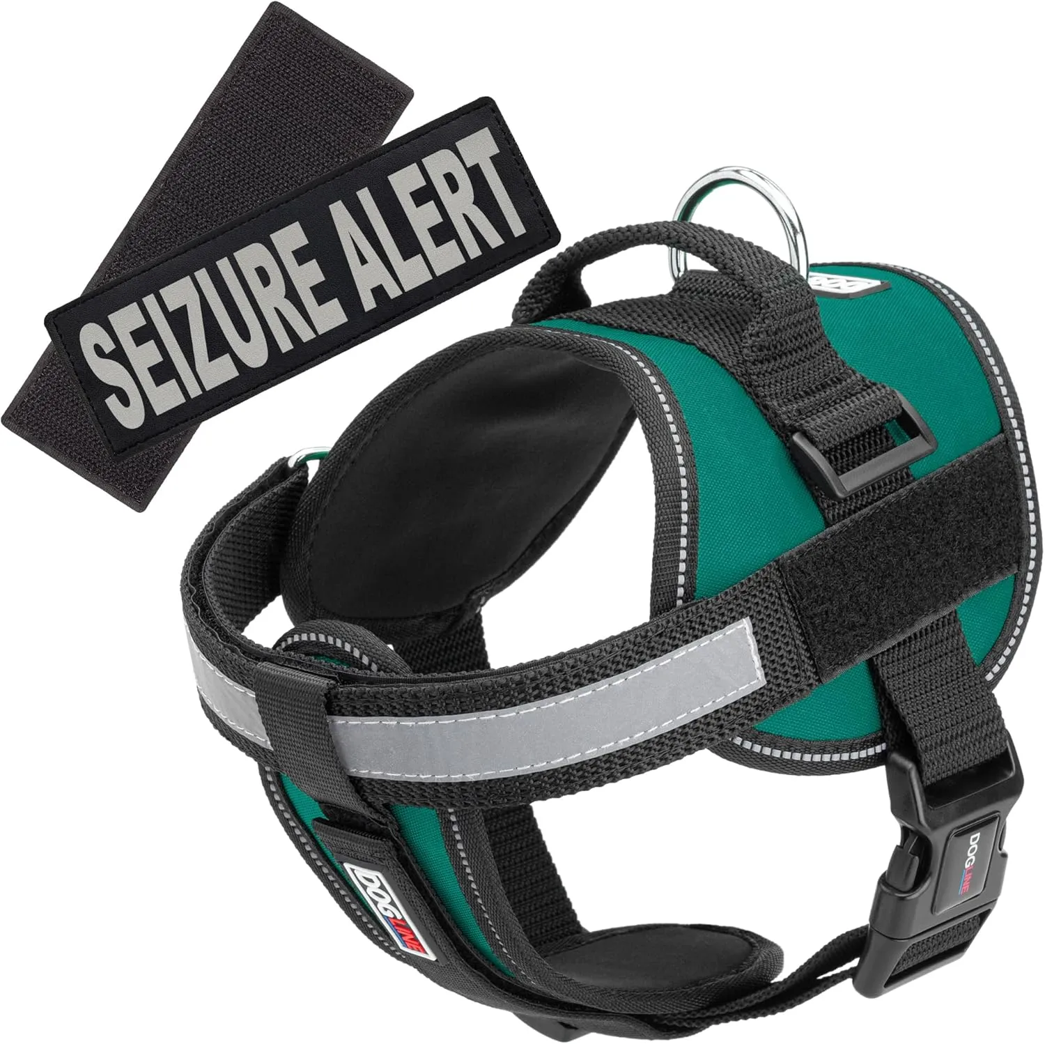 Dogline Unimax Multi-Purpose Dog Harness Vest with Seizure Alert Patches Adjustable Straps, Comfy Fit, Breathable Neoprene for Service, Identification and Training Dogs Teal Extra Girth 15"-19"