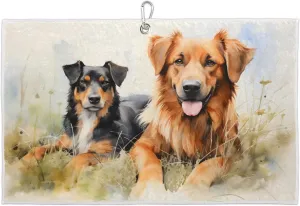 Dogs Meadow Watercolor Golf Towel with Heavy Duty Carabiner Ultra Absorbent Quick Dry Perfect for Cleaning Clubs Balls Gear Essential Golf Accessory for Men Women Kids
