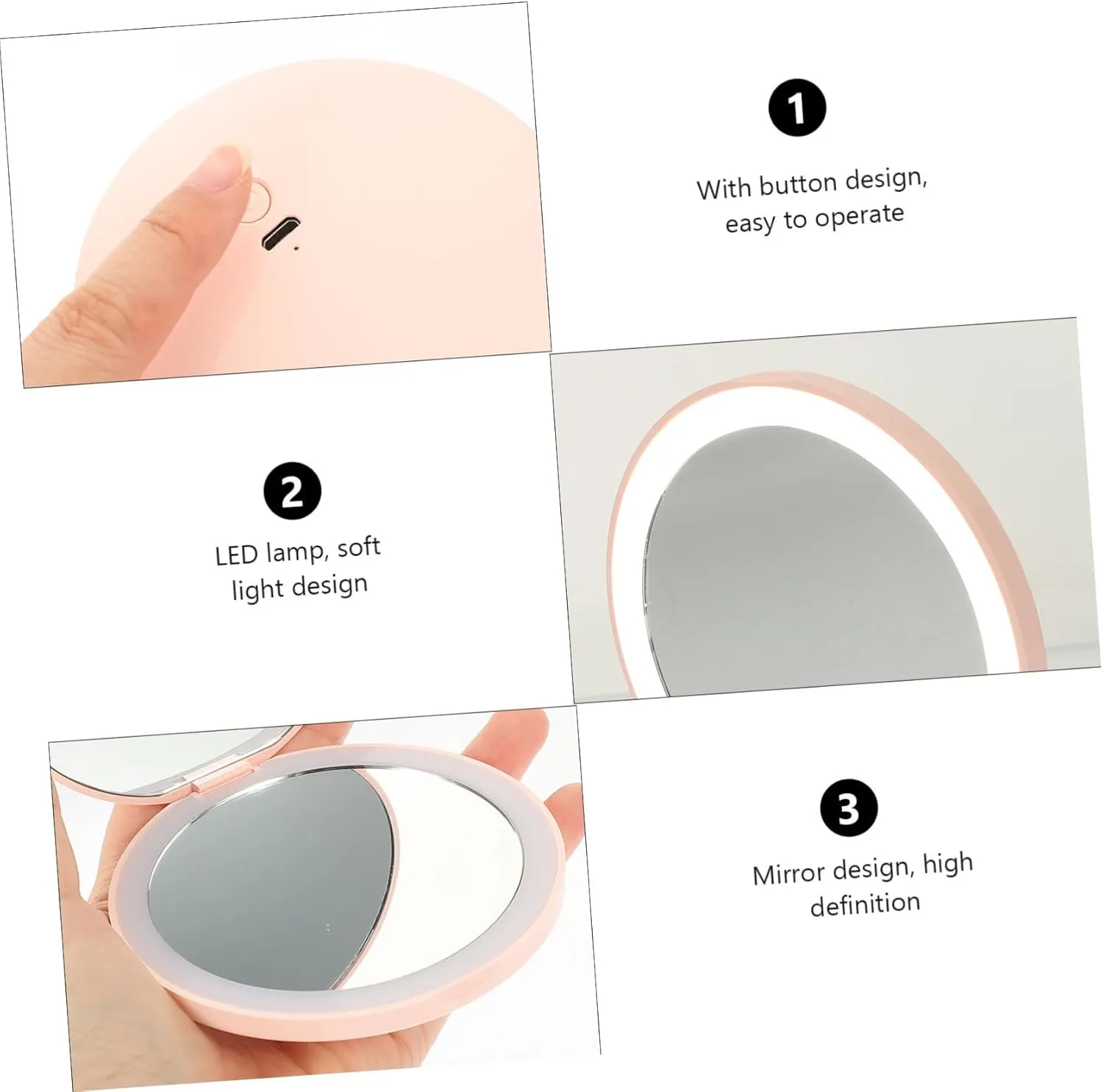 DOITOOL 2 Sets Led Makeup Mirror Compact Travel Mirror Plastic 5X Magnification for Cosmetics Women's Vanity