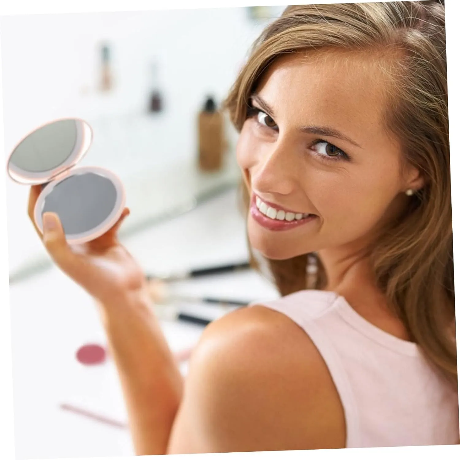 DOITOOL 2 Sets Led Makeup Mirror Compact Travel Mirror Plastic 5X Magnification for Cosmetics Women's Vanity