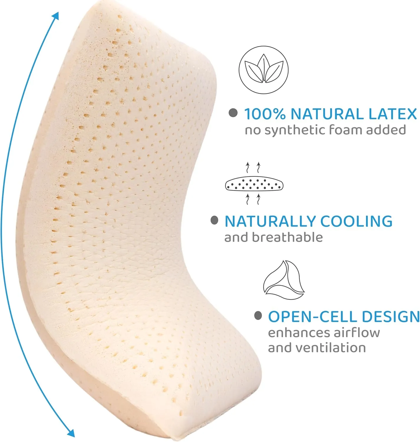 DREAMUS Natural Talalay Latex Pillow King Size High Loft (Medium Soft)