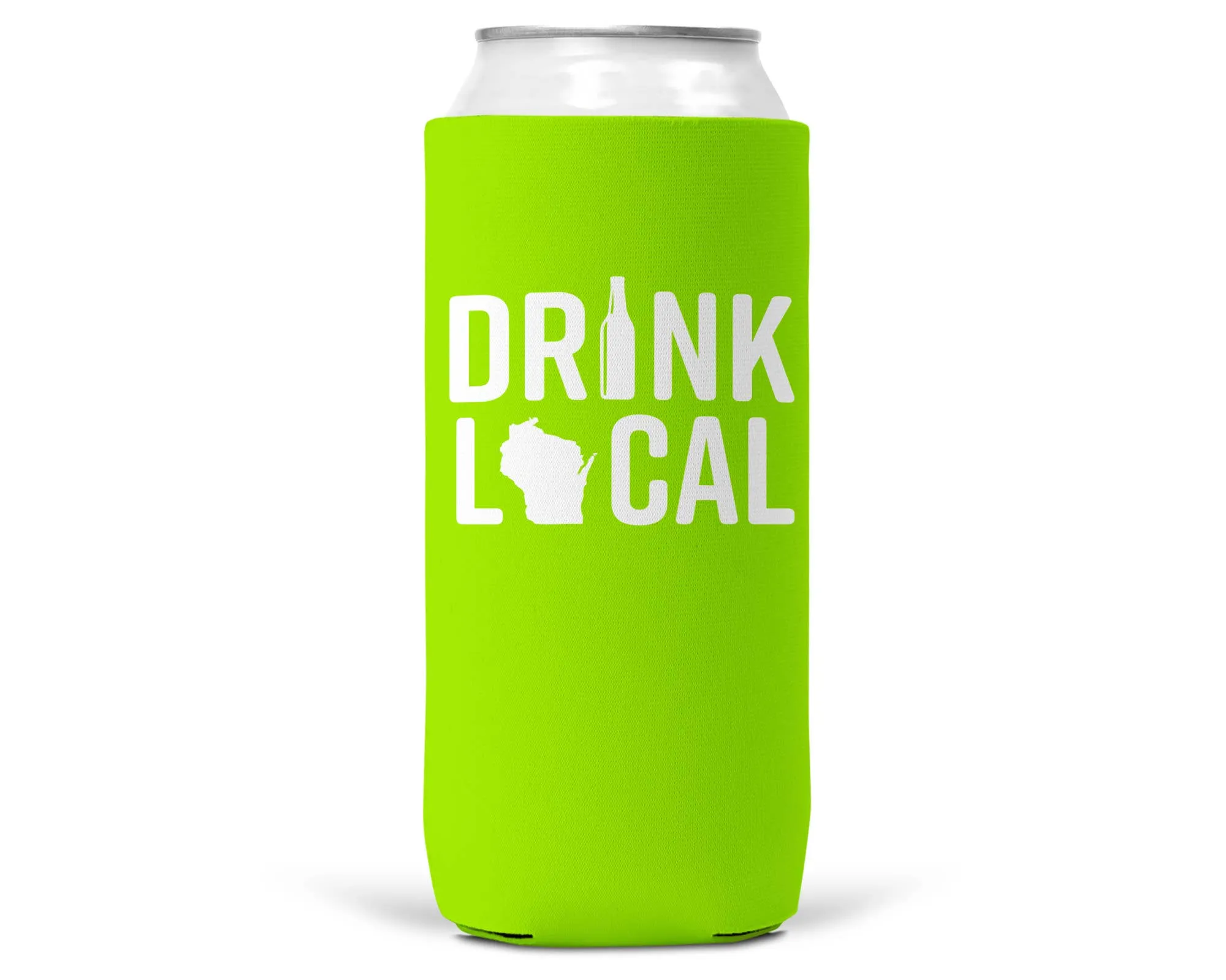 Drink Local Wisconsin SLIM CAN Koozie/Coozie for 12 oz Slim