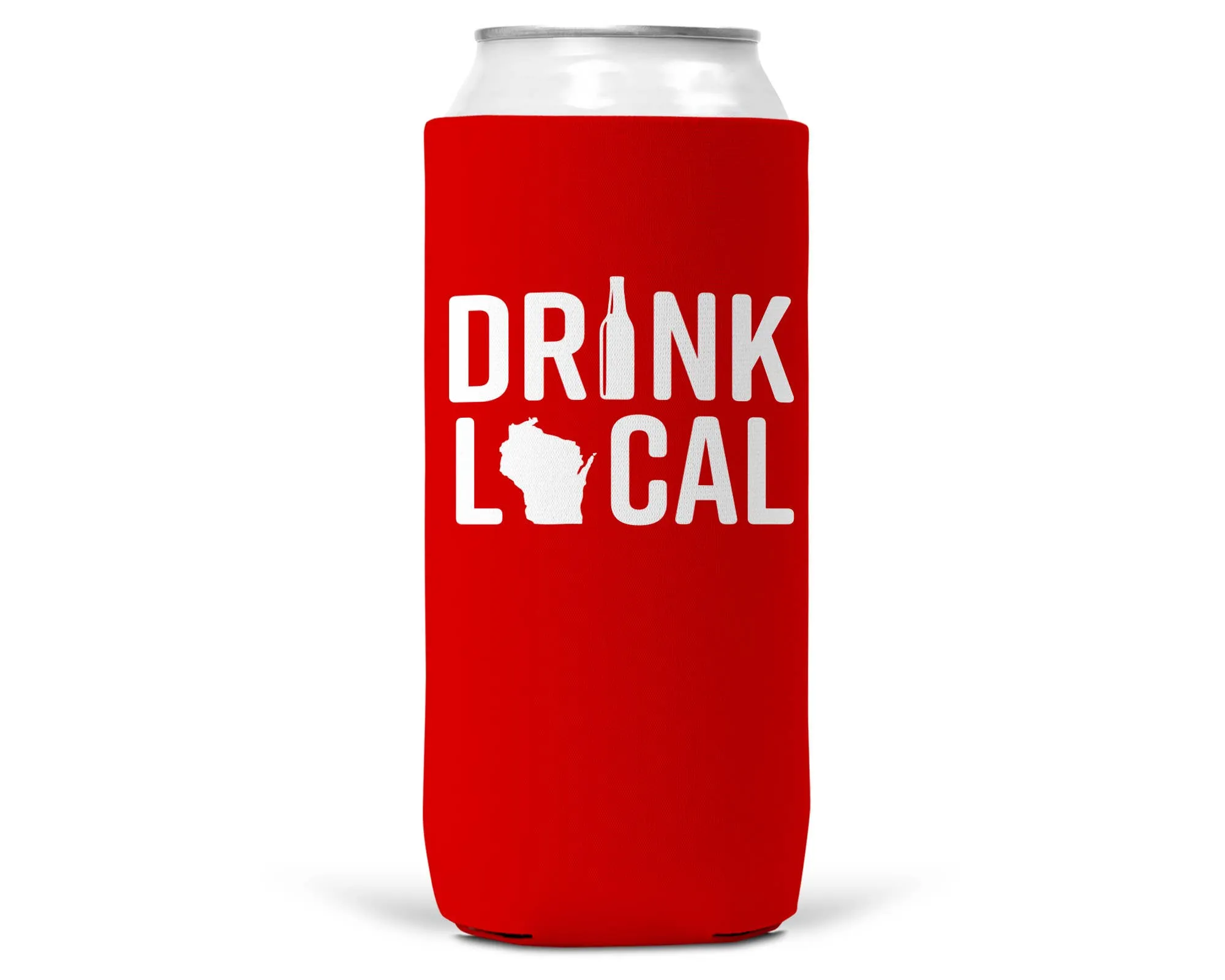 Drink Local Wisconsin SLIM CAN Koozie/Coozie for 12 oz Slim