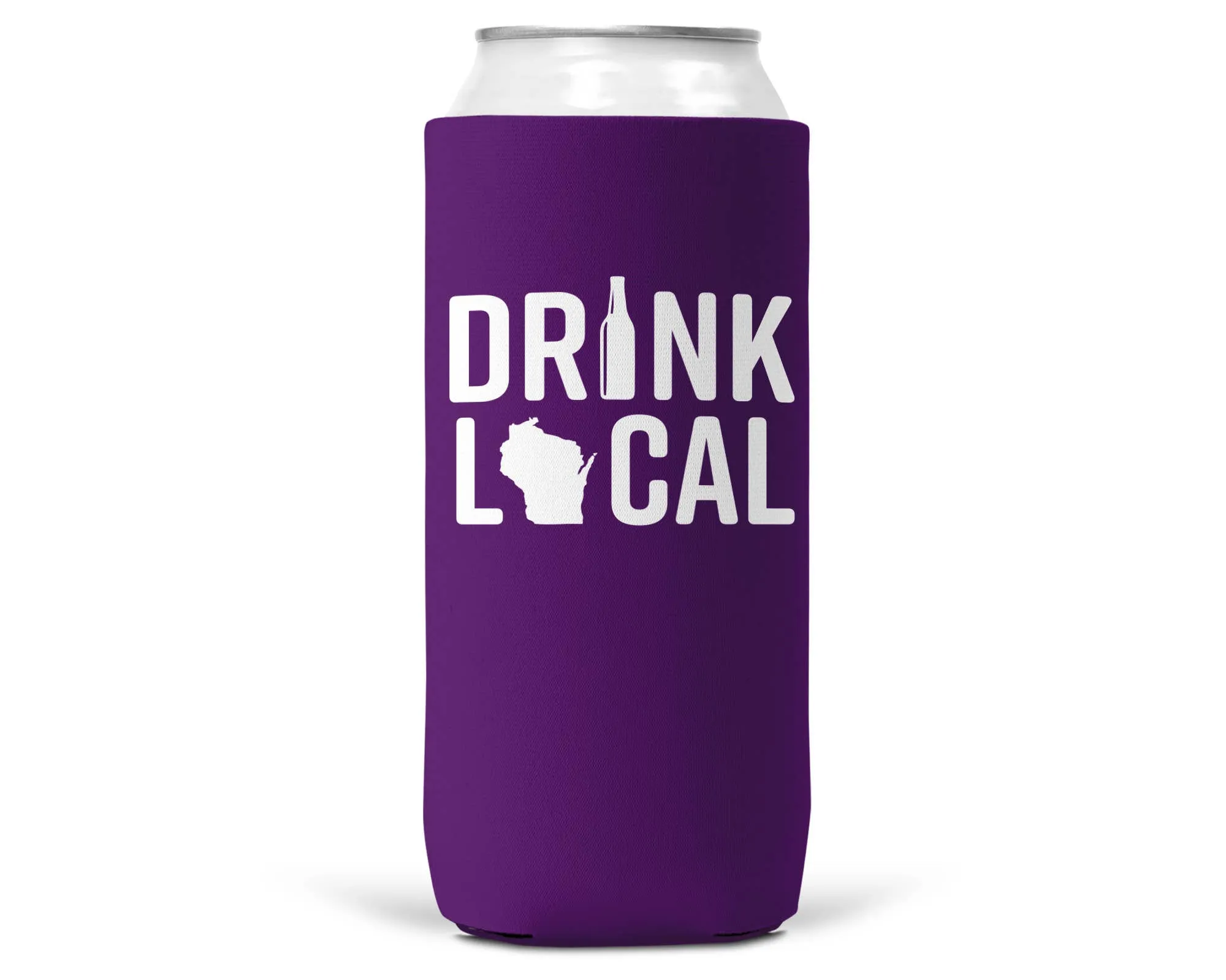 Drink Local Wisconsin SLIM CAN Koozie/Coozie for 12 oz Slim
