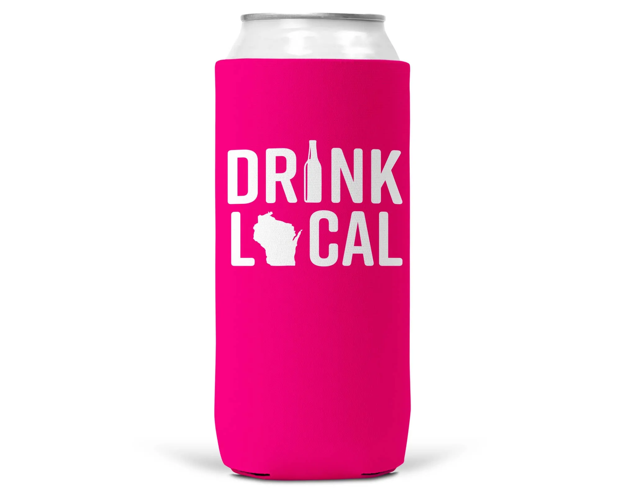 Drink Local Wisconsin SLIM CAN Koozie/Coozie for 12 oz Slim