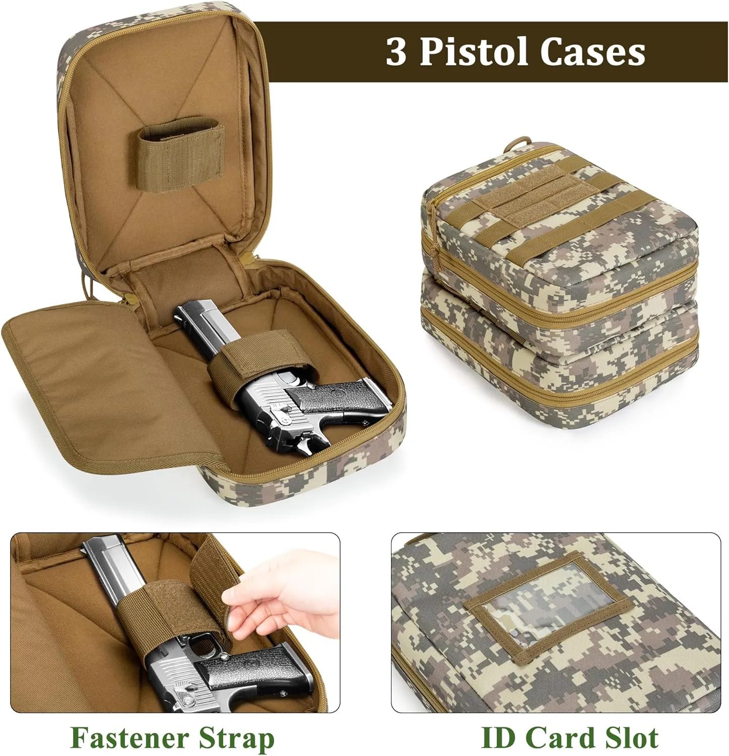 DSLEAF Tactical Pistol Backpack with 3 Pistol Cases for 6 Handguns, Gun Backpack with 13x Magazine Slots for Shooting and Hunting