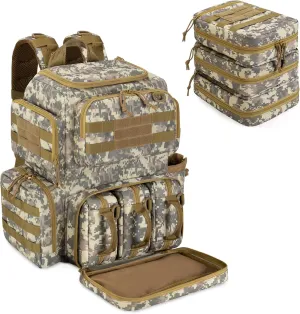 DSLEAF Tactical Pistol Backpack with 3 Pistol Cases for 6 Handguns, Gun Backpack with 13x Magazine Slots for Shooting and Hunting