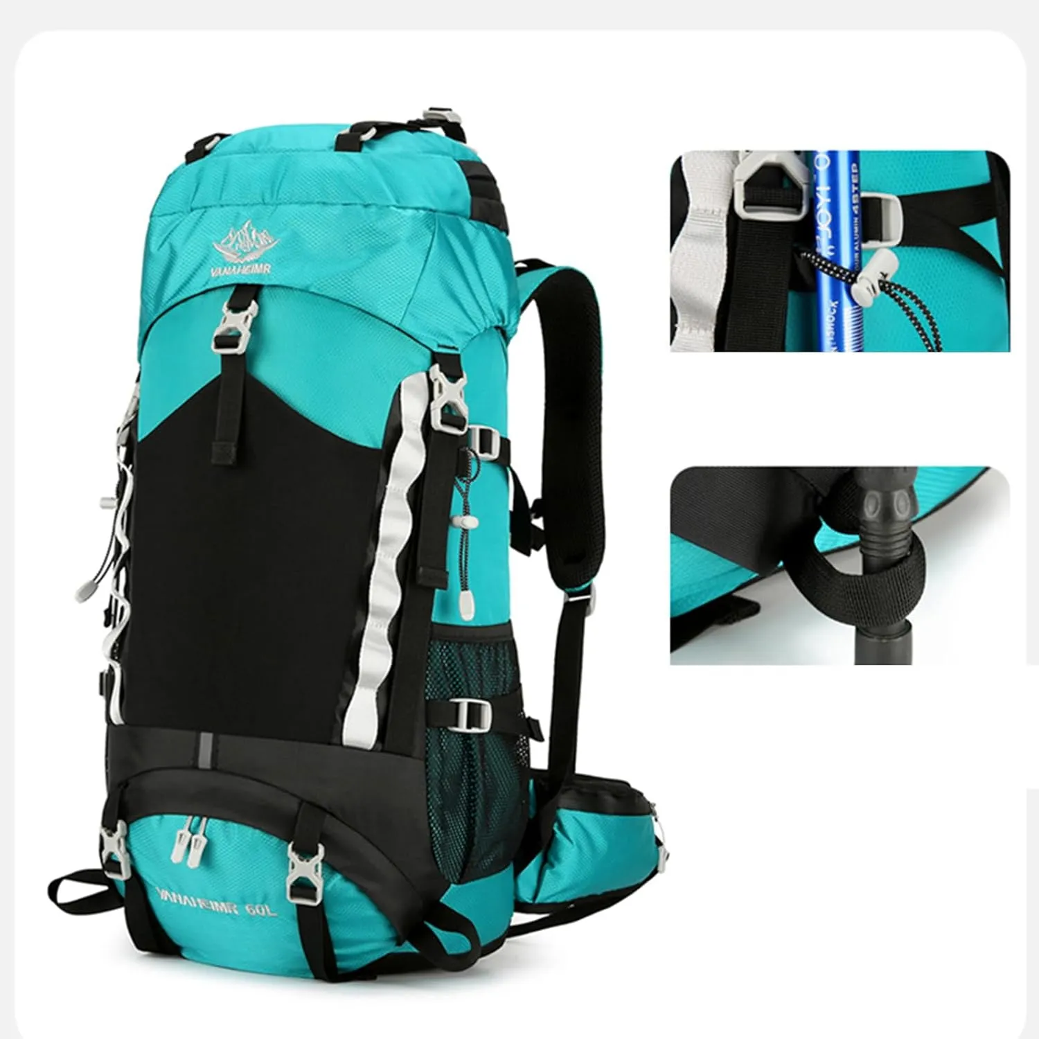 Durable Outdoor Hiking Camping Backpack 60L Capacity Mountaineering Sports Rucksack for Women and Men, Deep Blue, app. 34x25x72cm /13.38x9.84x28.34in