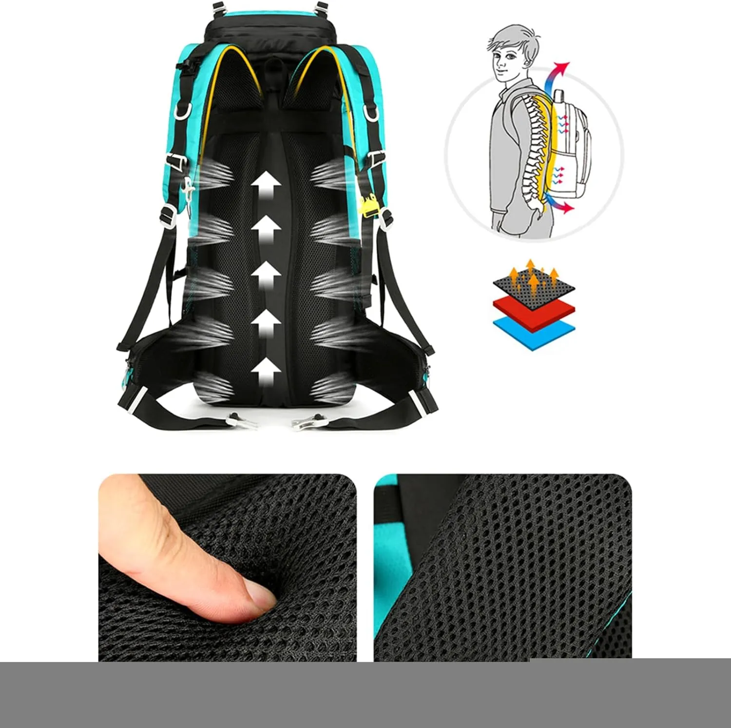 Durable Outdoor Hiking Camping Backpack 60L Capacity Mountaineering Sports Rucksack for Women and Men, Deep Blue, app. 34x25x72cm /13.38x9.84x28.34in
