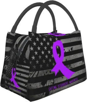 Eating Disorders Awareness Lunch Box Large Portable Collapsible Insulated Cooler Lunch Tote for Adults98, Black
