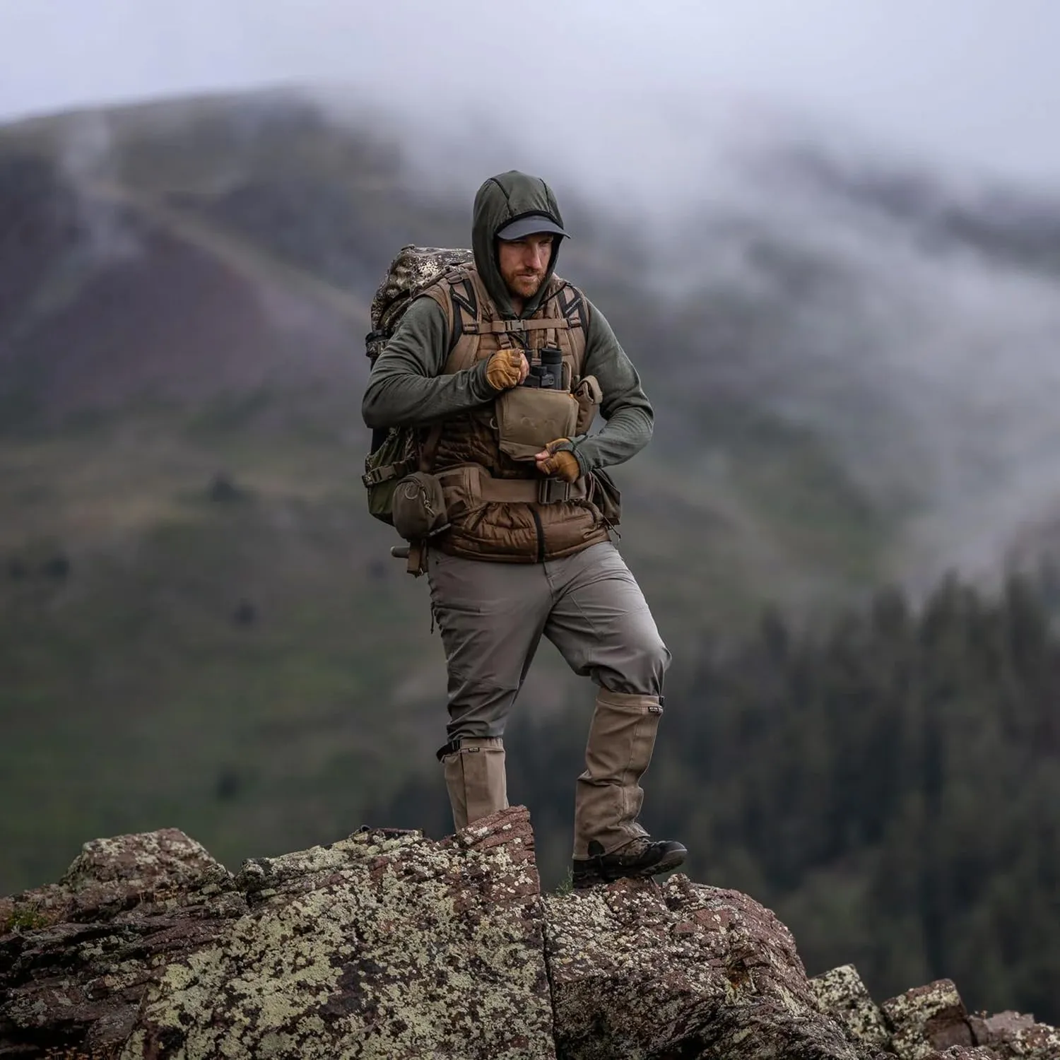 Eberlestock Recon Modular Bino Pack - Advanced Binocular Harness System with Customizable Attachments - Dry Earth - Large
