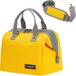 ECHSRT Insulated Lunch Bag Women/Men, 10L Reusable Lunch Tote Bag with Adjustable Shoulder Strap, Leakproof Cooler for Work Office - Wide Open Lunchbox Yellow