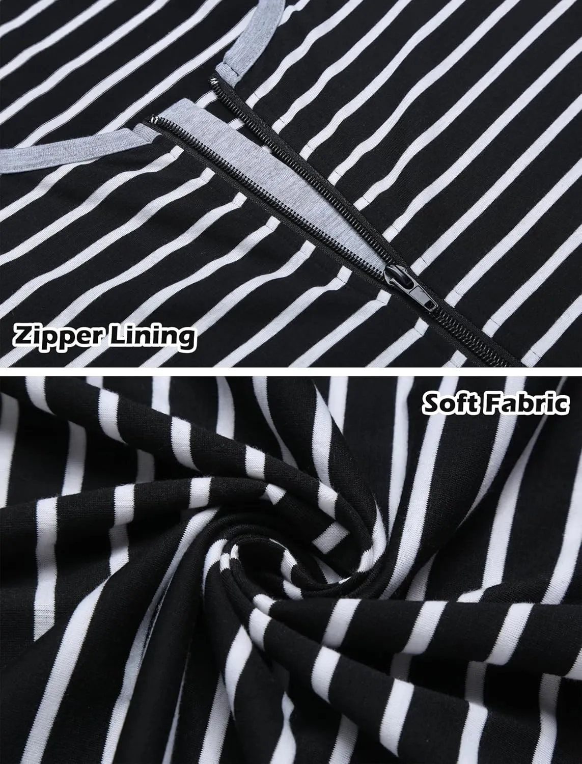 Ekouaer Women Long House Coat Zipper Front Robes Full Length Nightgowns with Pockets Striped Loungewear S-4XL