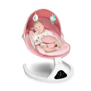 Electric Baby Swing for Infants to Toddler| Portable Infant Swing with Remote Control, Rocker with 5 Speeds, 3-Point Harness for Baby Boy Girl (Pink)