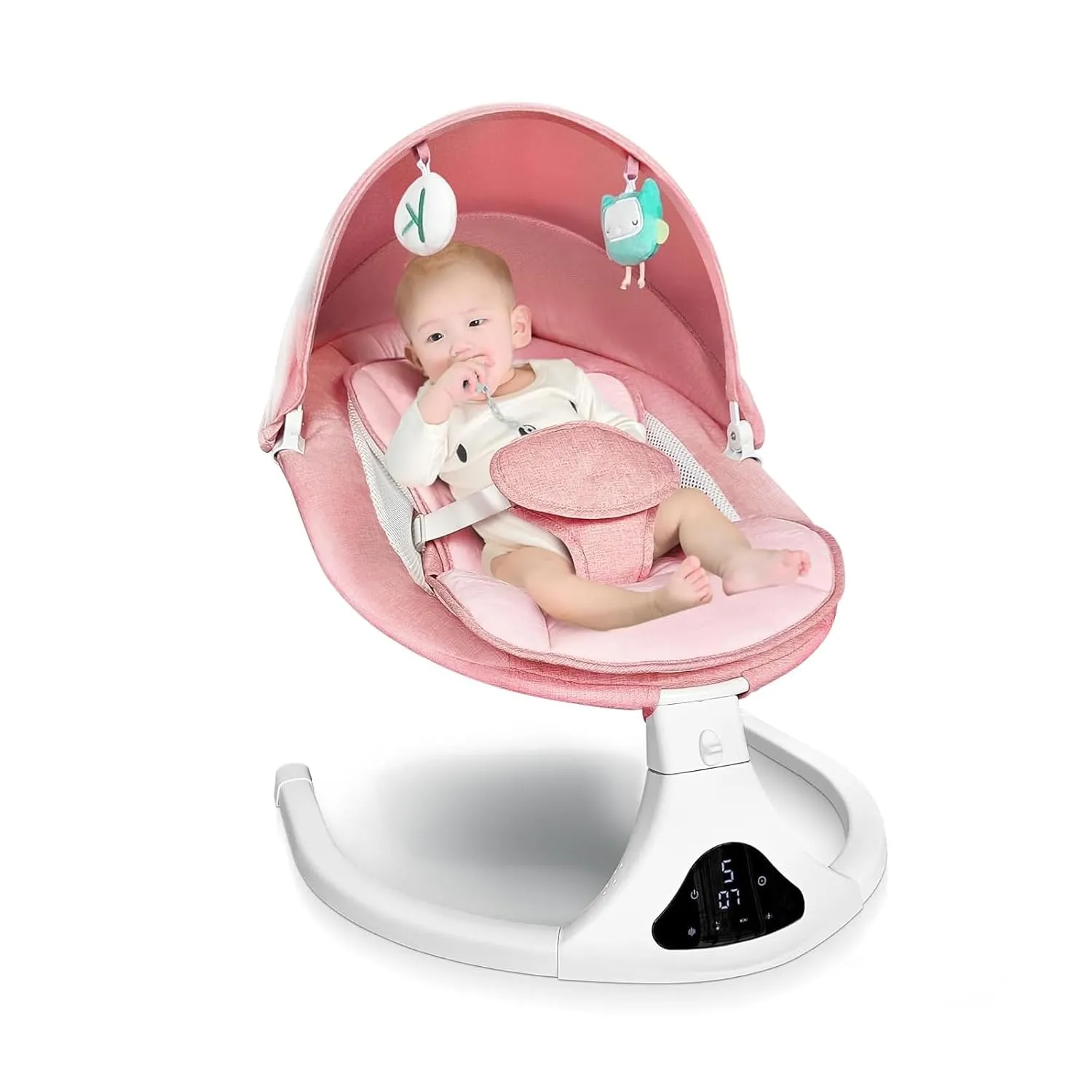 Electric Baby Swing for Infants to Toddler| Portable Infant Swing with Remote Control, Rocker with 5 Speeds, 3-Point Harness for Baby Boy Girl (Pink)