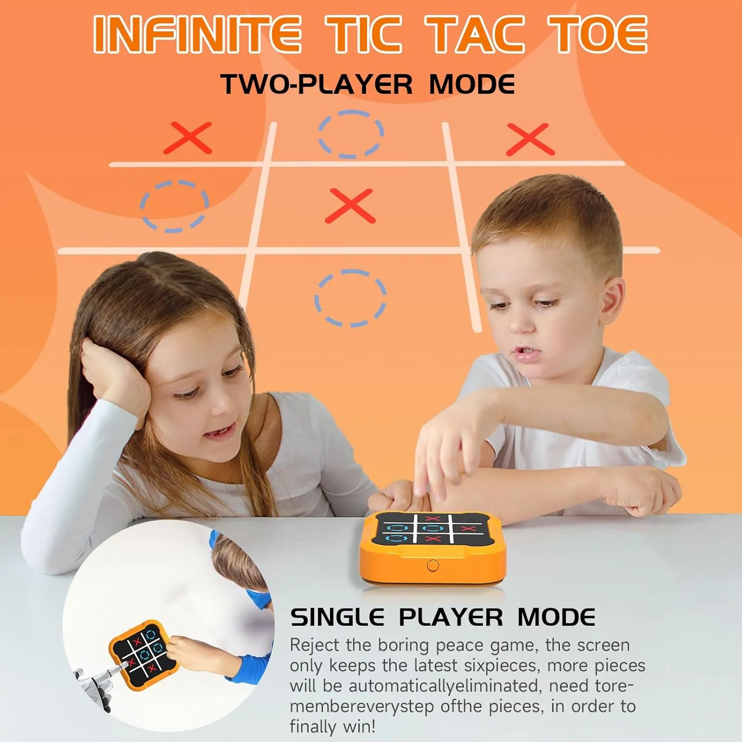 Electronic Tic Tac Toe Game, 4-in-1 Handheld Digital Tic Tac Toe Bolt Game, Portable Travel Learning Toy for Kids & Adults, Educational Memory Games for Ages 3 , Ideal Gift for Boys Girls, Orange