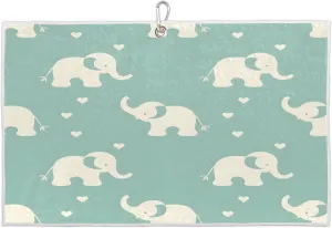 Elephant Love Silhouette Golf Towel with Heavy Duty Carabiner Ultra Absorbent Quick Dry Perfect for Cleaning Clubs Balls Gear Essential Golf Accessory for Men Women Kids