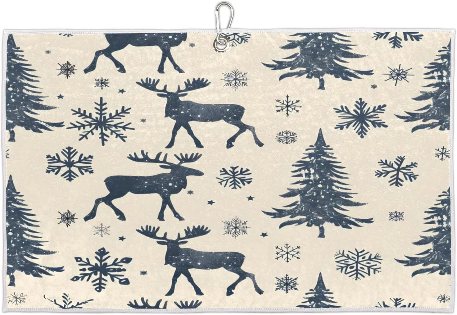 Elk Christmas Tree Snow Fox Silhouette Golf Towel with Heavy Duty Carabiner Clip Quick Dry Ultra Absorbent Club Ball Cleaning Towel Golf Accessories for Men Women