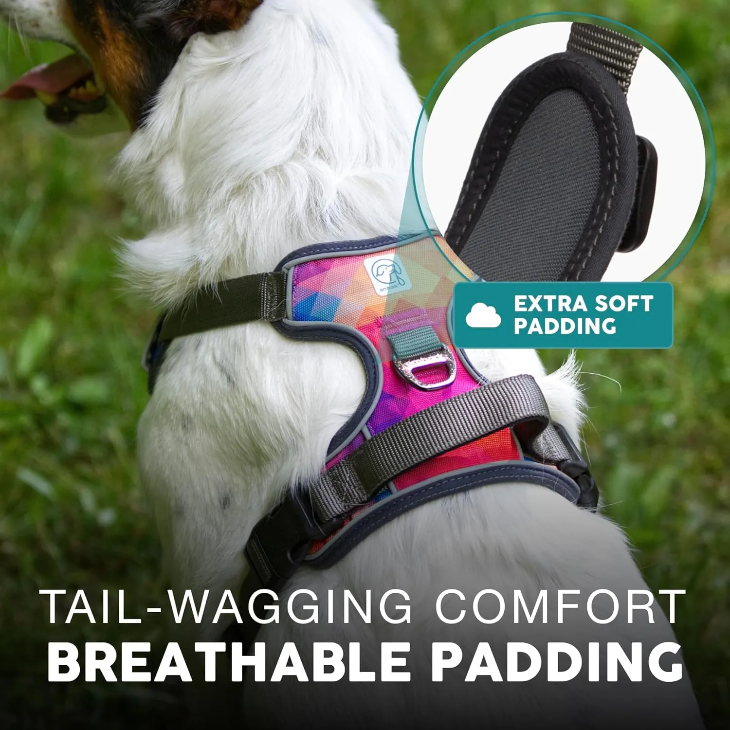 Embark Adventure Dog Harness, Reflective Trim No Pull Harness for Medium Sized Dog - Military Grade Nylon, Front Clip with Gel Lined Handle. Soft & Padded Puppy