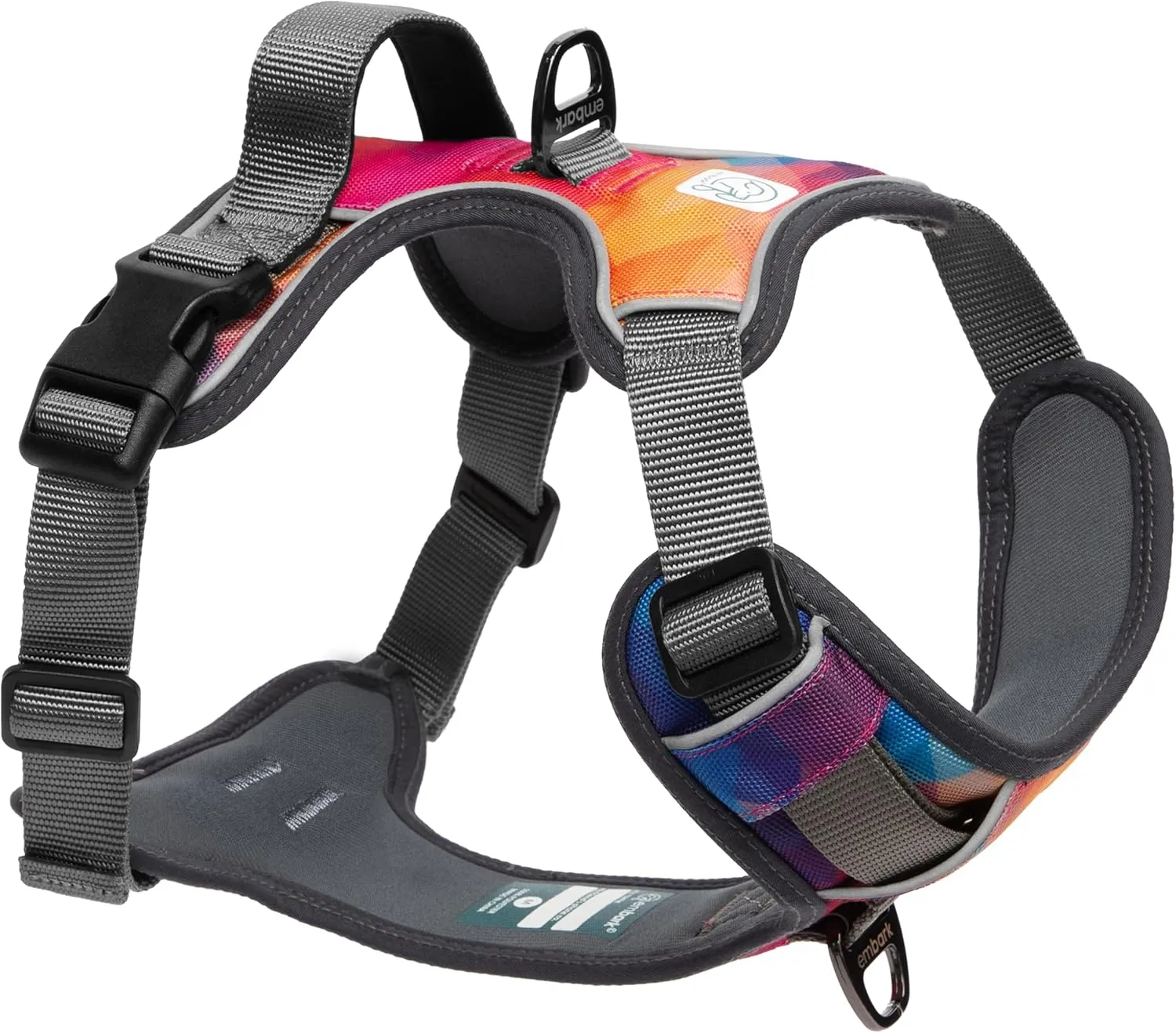 Embark Adventure Dog Harness, Reflective Trim No Pull Harness for Medium Sized Dog - Military Grade Nylon, Front Clip with Gel Lined Handle. Soft & Padded Puppy