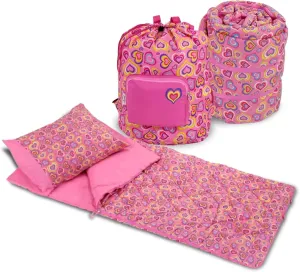 Emily Rose | Kids 3-PC Girls Sleeping Bag Gift Set - Thick Soft Slumber Bag, Backpack Storage Case, & Pillow Case | Toddler Sleep Bag for Kids Travel Naps Sleepovers | Playful Hearts | USA Business